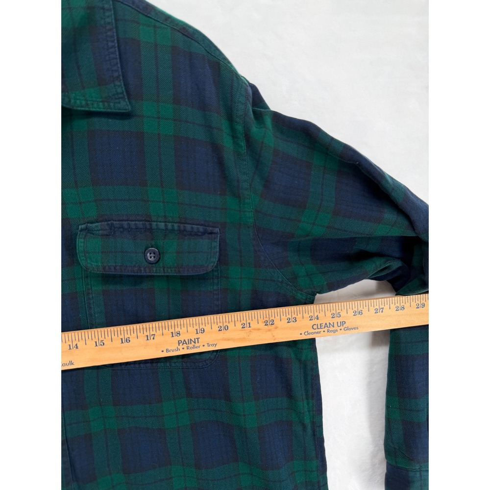LL Bean Mens Fleece Lined Flannel Shirt Jacket Black Watch Plaid Green Large L - Picture 5 of 7